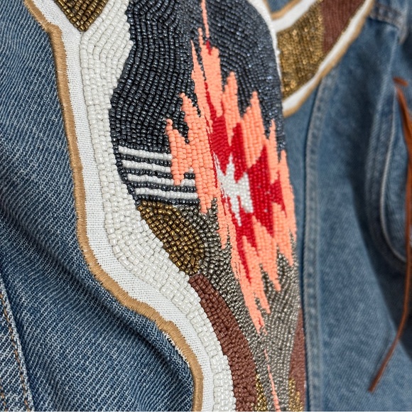 Pink & Silver/Levi’s Hand Beaded Denim Jacket size L - Picture 8 of 12
